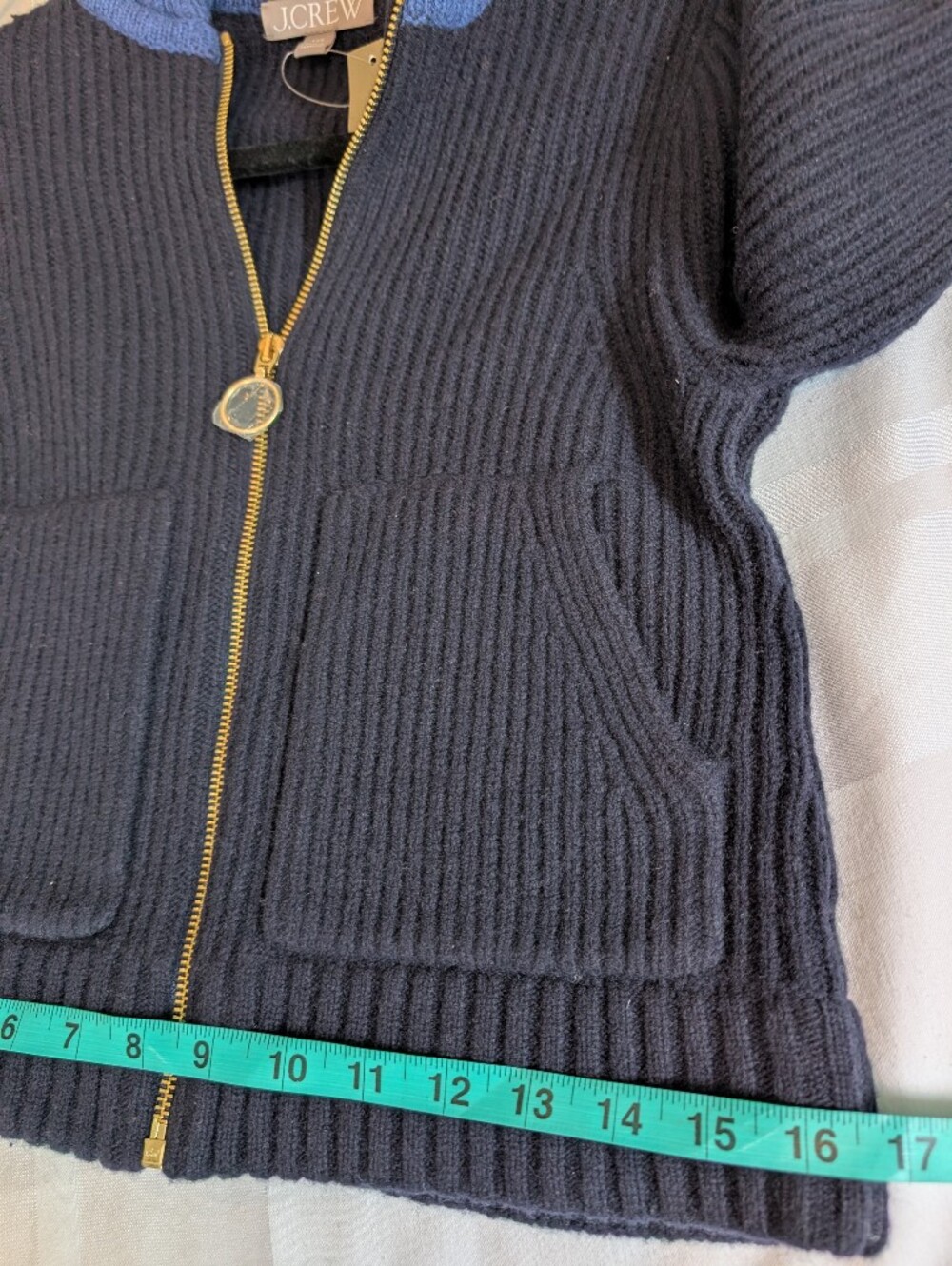 J Crew Colorblock collared full-zip sweater in wool CR149 Size XXS NWT Merino - Picture 12 of 13